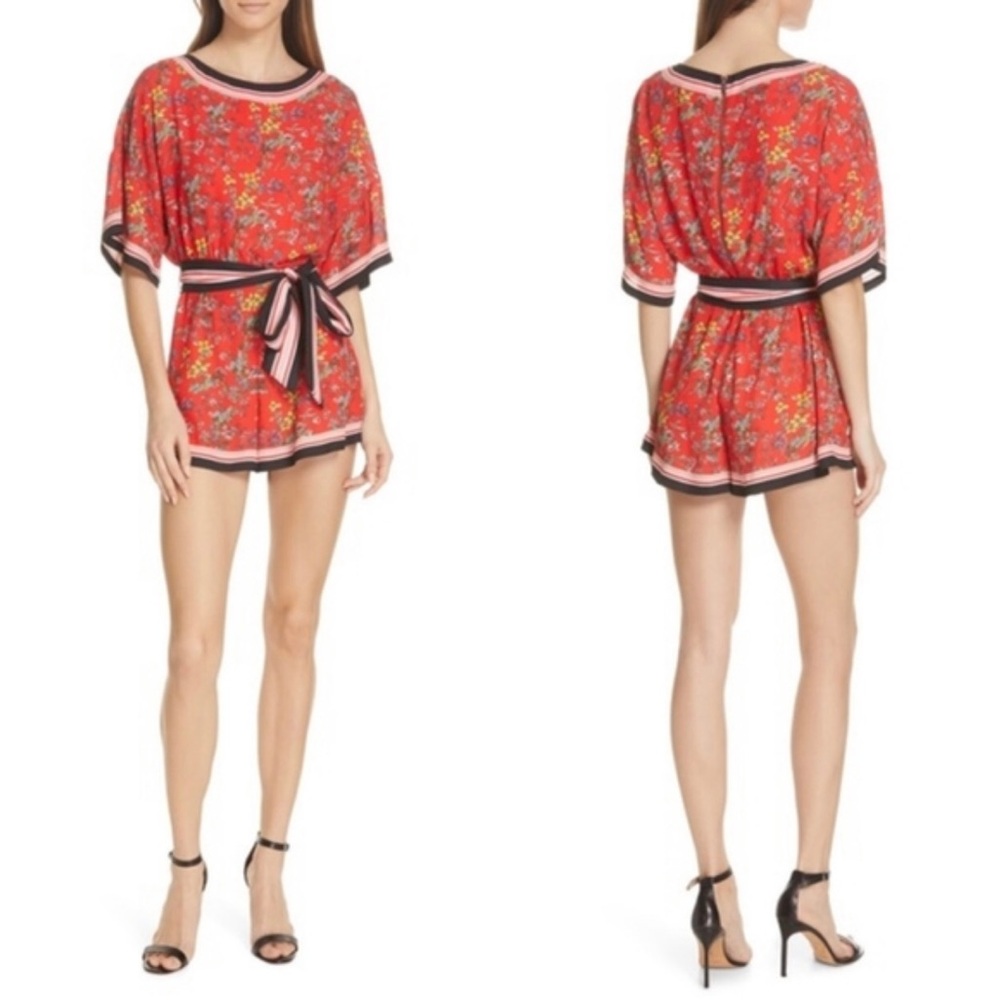 NWOT Alice + Olivia Bowie Floral Red Romper Size 6